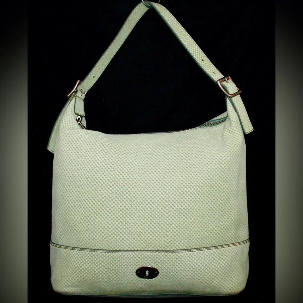 FOSSIL Marlow Sage Green‎ Soft Snake Bag Embossed Leather Hobo ZB8554